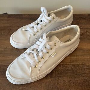 Ked’s Women’s White Leather Sneakers with Gold Accents